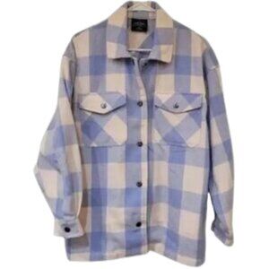 HFX Plaid Shirt Women's Size S White Blue Long Sleeve Button Up Collared Jacket